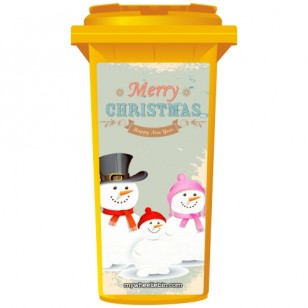 Merry Christmas Snow Man Family Wheelie Bin Sticker Panel